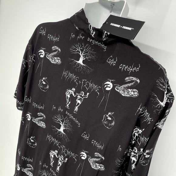 Homme + Femme NEW Genesis Camp Shirt Men Sz M Black Adam Eve Serpent Button Up - Picture 5 of 7